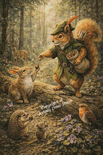 cross stitch pattern Robin Hood Squirrel