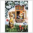 cross stitch pattern Rabbits Watering the Flowers