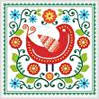 cross stitch pattern Folk Art Bird and Flowers 