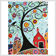 cross stitch pattern Houses, Barn, Birds and Swirl Tree(Crop)