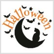 cross stitch pattern Halloween Cat and Moon