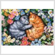 cross stitch pattern Mini Sleeping Kittens in Flowers