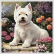 cross stitch pattern Mini West Highland Terrier in a Garden