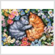 cross stitch pattern Sleeping Kittens in Flowers