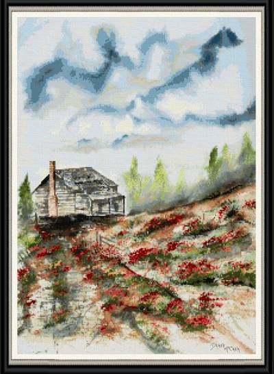 cross stitch pattern Barn and Flowers