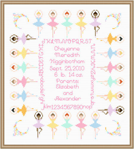 cross stitch pattern Ballerinas Baby Sampler