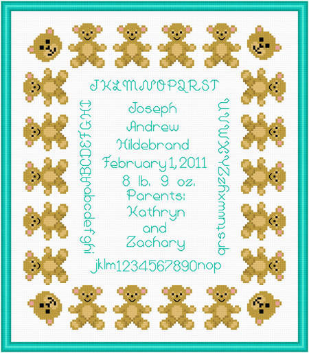 cross stitch pattern Teddy Bear Baby Sampler
