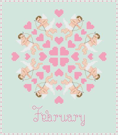 cross stitch pattern February - Cupids and Hearts 