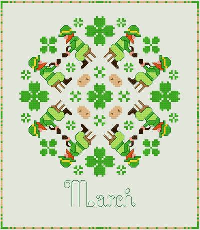 cross stitch pattern March - Leprechauns and Shamrocks