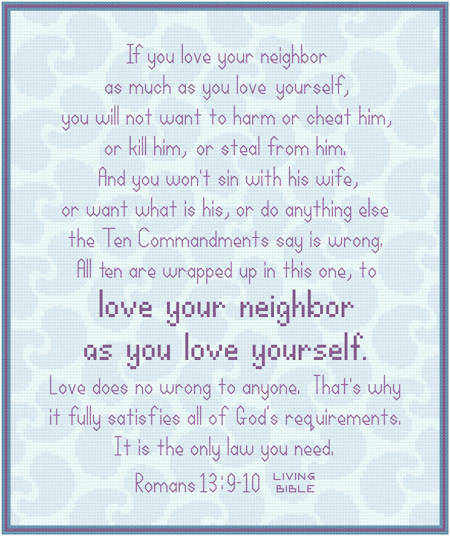 cross stitch pattern Greatest Commandement with background