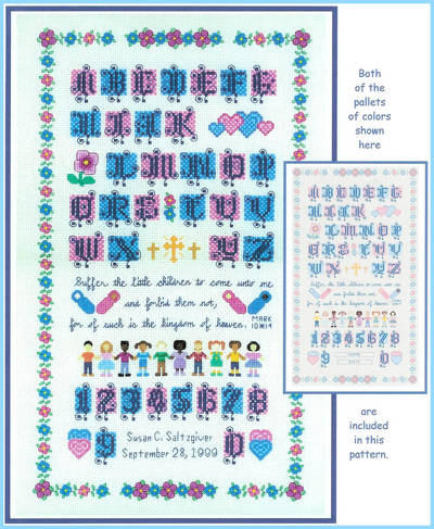 cross stitch pattern Suffer the Children Sampler