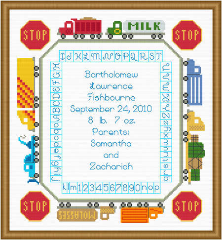 cross stitch pattern Truck Baby Sampler