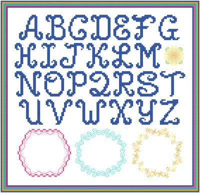 cross stitch pattern Bold Monograms with 3 Borders
