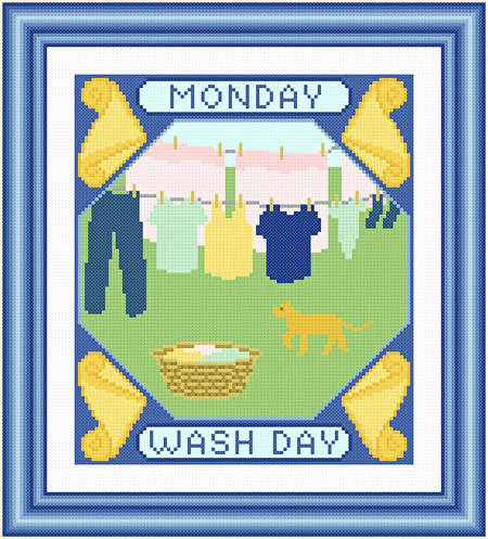 cross stitch pattern Monday - Wash Day