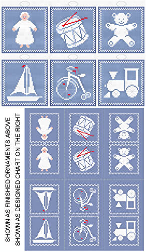 cross stitch pattern Yesteryear Toys - 6 Ornament Set