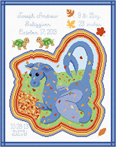 cross stitch pattern Autumn Dragon Birth Announcement