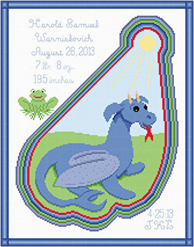 cross stitch pattern Summer Dragon Birth Announcement