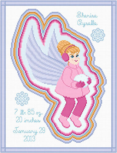 cross stitch pattern Winter Fairy Birth Announcement