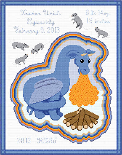 cross stitch pattern Winter Dragon Birth Announcement