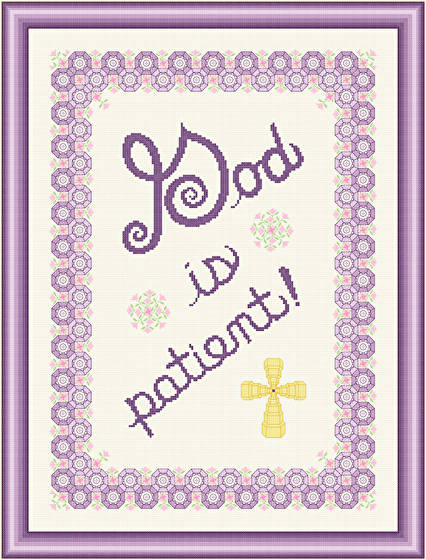 cross stitch pattern God Is Patient - Pink Flowers