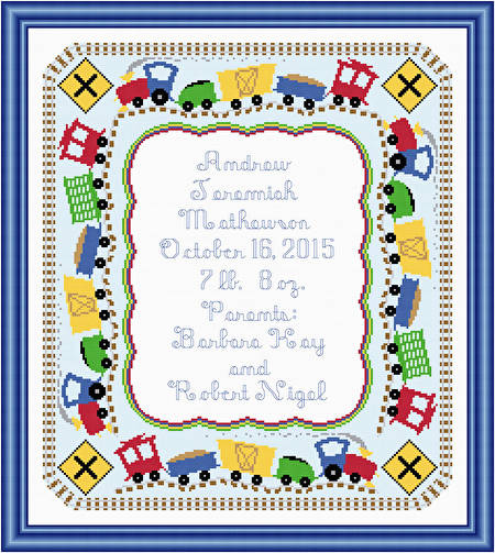 cross stitch pattern Train Birth Announcement - 14 x 16