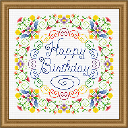 cross stitch pattern Happy Birthday - Flowery