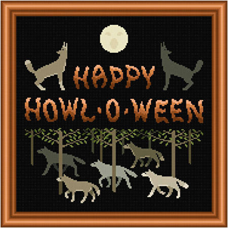 cross stitch pattern Howl-O-Ween Wolves