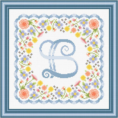 cross stitch pattern Monogram in Flowers - B