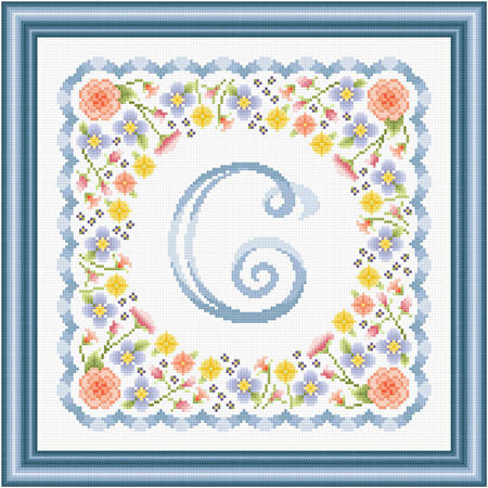 cross stitch pattern Monogram in Flowers - C