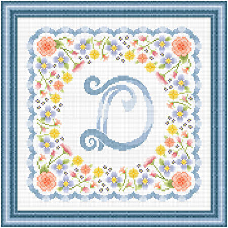 cross stitch pattern Monogram in Flowers - D