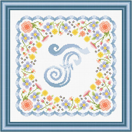 cross stitch pattern Monogram in Flowers - F