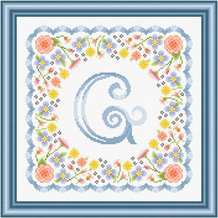 cross stitch pattern Monogram in Flowers - G