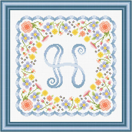 cross stitch pattern Monogram in Flowers - H