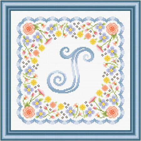 cross stitch pattern Monogram in Flowers - J