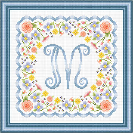 cross stitch pattern Monogram in Flowers - M