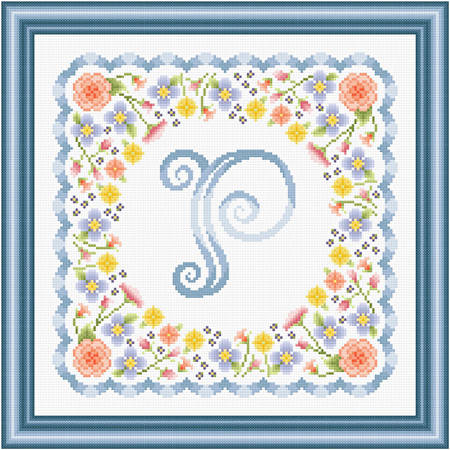 cross stitch pattern Monogram in Flowers - P