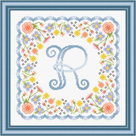 cross stitch pattern Monogram in Flowers - R