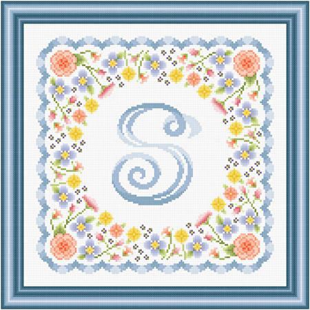 cross stitch pattern Monogram in Flower - S