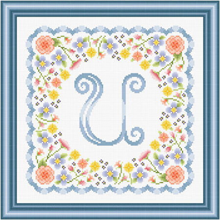 cross stitch pattern Monogram in Flowers - U