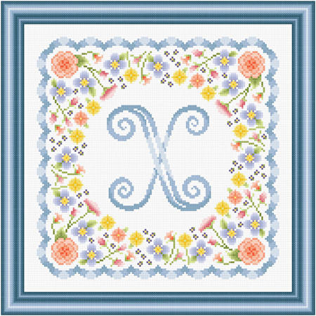 cross stitch pattern Monogram in Flowers - X