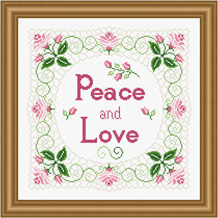 cross stitch pattern Peace, Love and Lace