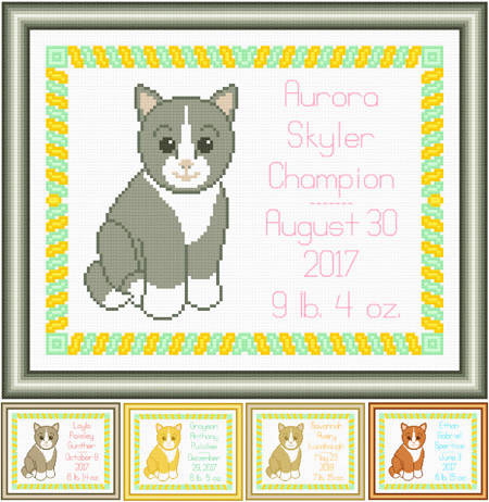 cross stitch pattern Baby Kitten Birth Record