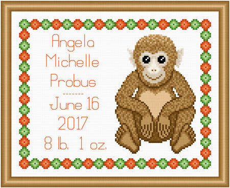 cross stitch pattern Baby Monkey Birth Record