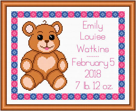 cross stitch pattern Baby Teddy Birth Record