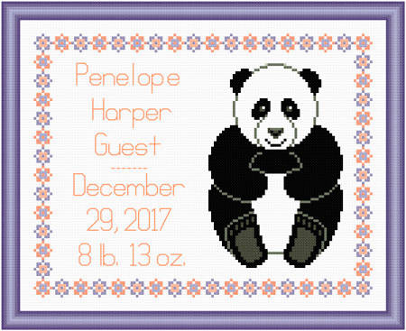 cross stitch pattern Baby Simple Panda Birth Record