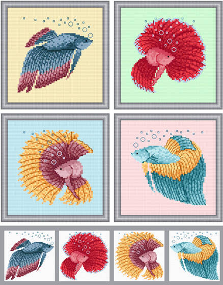 cross stitch pattern Set of 4 Betta Images