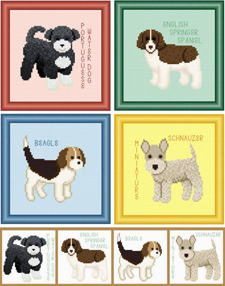 cross stitch pattern Set of 4 Puppy Images - Medium Breed