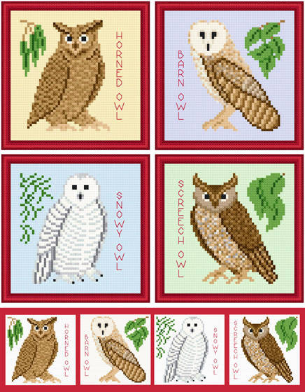 cross stitch pattern Set of 4 Owl Images