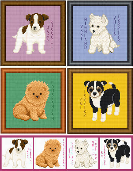 cross stitch pattern Set of 4 Small Breed Puppy Images 2