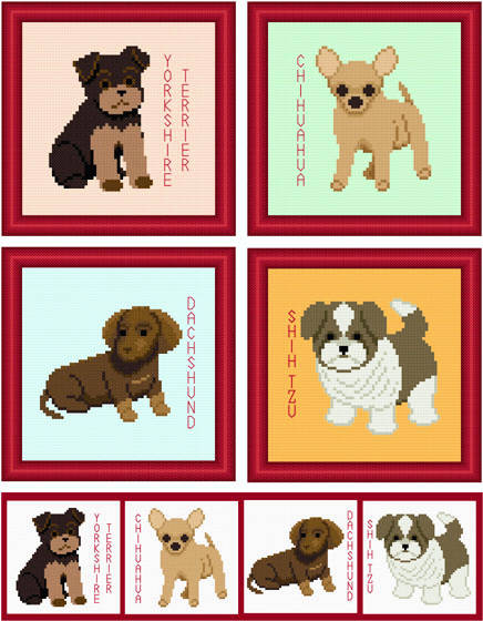 cross stitch pattern Set of 4 Puppy Images - Small Breed